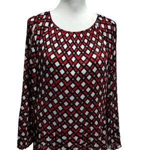 Chico's Red and Black Geometric Blouse Cold Shoulder Sleeves